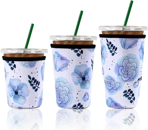 Miniatura 9 de Paquete de 3 fundas reutilizables de neopreno para café helado, a prueba de sudor y aisladas, se adapta a tazas de 16 a 32 onzas, protector