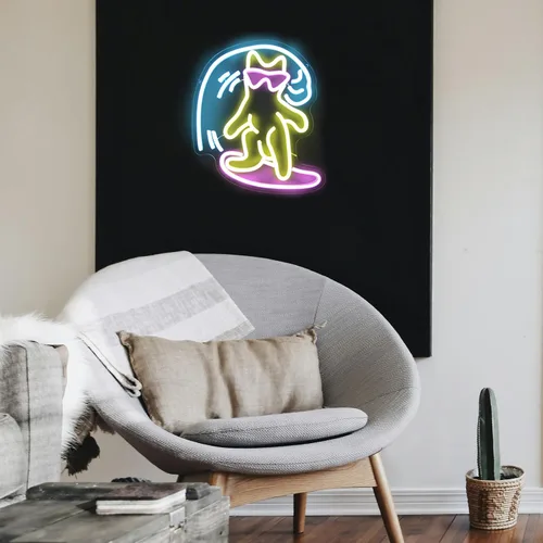Miniatura 7 de Letrero de Neón de Gato Surfeando Letrero de Neón de Gato Surfista Genial Letreros LED para Pared Tabla de Surf Colorida Luz de Neón Regulable
