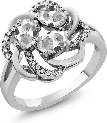 Miniatura 50 de Gem Stone King Flower Blossom Gemstone Birthstone Ring in 925 Sterling Silver 3-Stone Oval 6X4MM with Sparkling Accents Wedding Anniversary