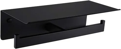 Miniatura 19 de Soporte de papel higiénico con estante para teléfono, color negro y dorado, dispensador de rollos de papel de acero inoxidable APLusee 304