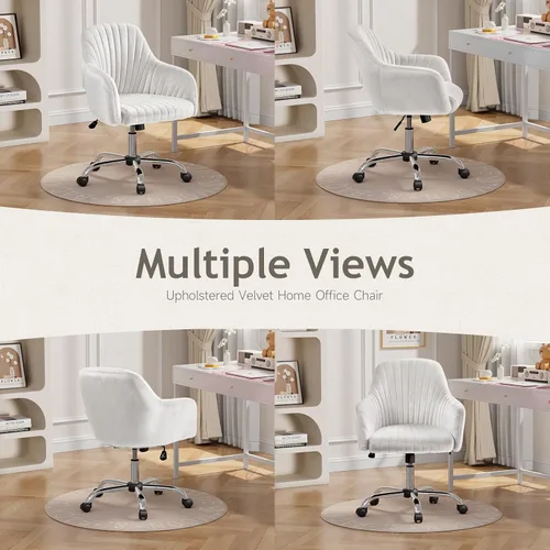 Miniatura 8 de Warmiehomy Silla de escritorio de terciopelo para oficina en casa, moderna silla de trabajo giratoria ajustable, sillas de tocador para mujeres