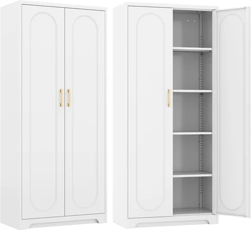 Miniatura 29 de SteeLoong - Gabinete de despensa de cocina, gabinetes de almacenamiento de despensa de metal azul de 71" con puertas y 4 estantes ajustables