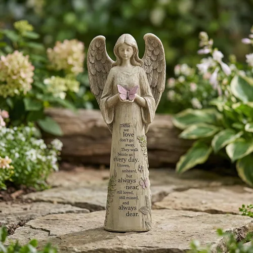 Estatua de ángel de resina para jardín con mariposa, decoración de patio y césped, escultura impermeable al aire libre, adorno para ángel, regalos