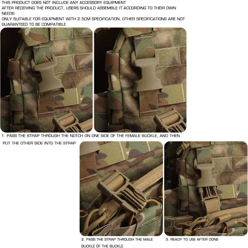 Miniatura 6 de 2 hebillas tácticas de liberación rápida, clip de hebilla Molle para cualquier aparejo de pecho o chaleco con hebilla de 1.0 in BK