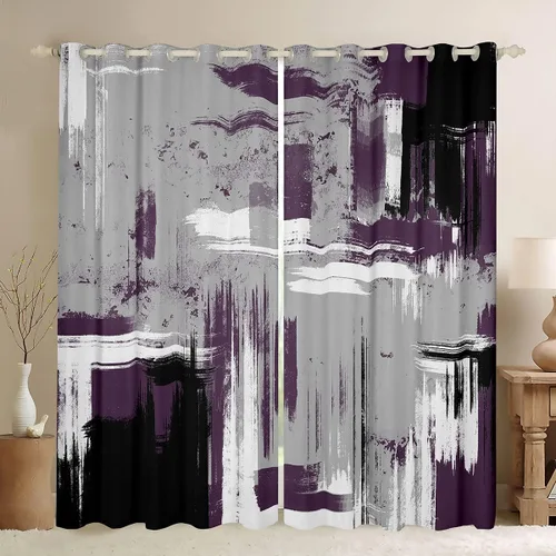 Miniatura 45 de Feelyou Cortinas opacas abstractas modernas de arte abstracto para dormitorio, sala de estar, niños, patrón rojo, gris, negro, patrón de Multi 05