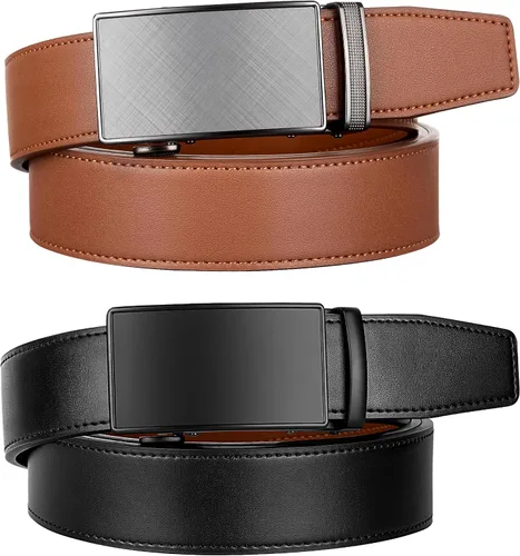 Miniatura 3 de Zitahli Cinturón de trinquete para hombre, cinturón de cuero para hombre, 2 paquetes con cinturón marrón y negro de 1 38 pulgadas en caja de regalo