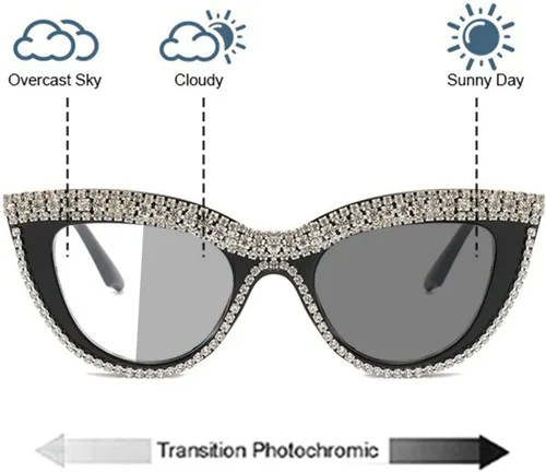 Miniatura 6 de Gafas de lectura bifocales fotocrómicas de transición de moda para mujeres presbicia brillante Rhinestone gafas de sol lectores