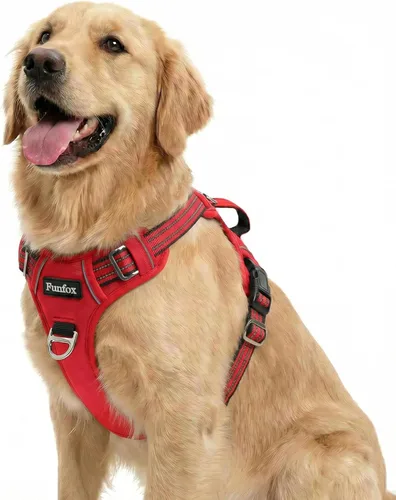 Miniatura 36 de Funfox Arnés para perro sin tirones, arnés de chaleco ajustable para mascotas, material súper suave con mango vertical, fácil control, paseo