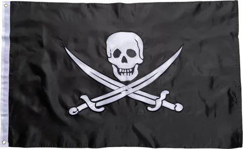 Miniatura 6 de Bandera pirata de 3 x 5 pies – Jolly Roger de nailon para exteriores (Calico Jack) con bordado de doble cara, diseño de calavera y espadas cruzadas