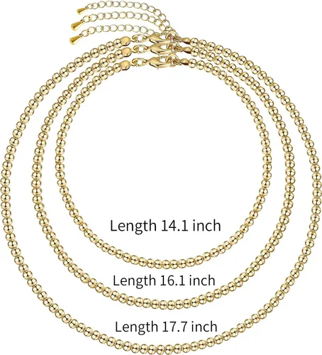 Miniatura 2 de Collar de cuentas de oro para mujer, collares de bolas de oro de 14 quilates de 0.157 in