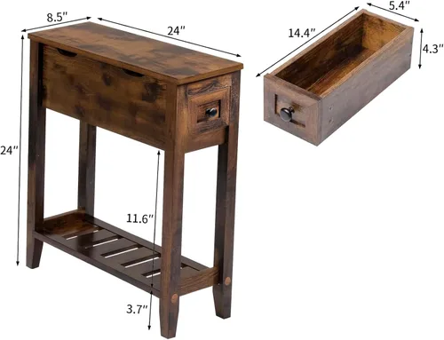 Miniatura 3 de Mesa auxiliar con cargador; mesa auxiliar de cereza con parte superior móvil y estación de carga; mesa auxiliar estrecha con gabinete