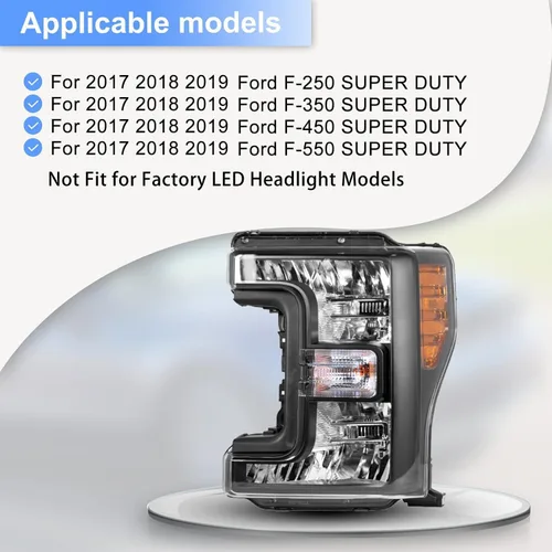Miniatura 2 de Par de ensambles de faros ROXX compatibles con [2017 2018 2019 FORD F-250 F-350 F-450 F-550] SUPER DUTY, ensamble de proyector de faros, DRL