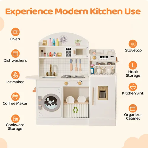 Miniatura 2 de JOYMOR Juego de cocina de madera con máquina de café, muchos accesorios de cocina de simulación, diseño de cocina para niños, mejor regalo
