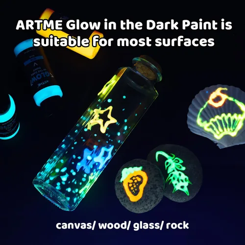 Miniatura 6 de ARTME Pintura que brilla en la oscuridad, juego de pintura de luz negra de 10 colores brillantes 60ml/2oz, pintura neón para manualidades, pintura