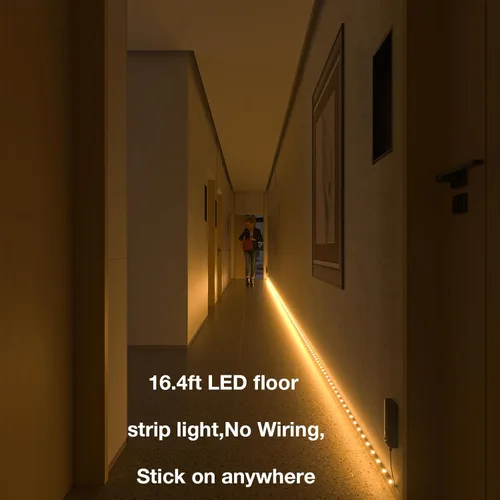 Miniatura 3 de WOBANE Tira de luz LED activada por doble movimiento, tira de luz recargable de 16.4 pies, luz de cinta alimentada por batería para debajo