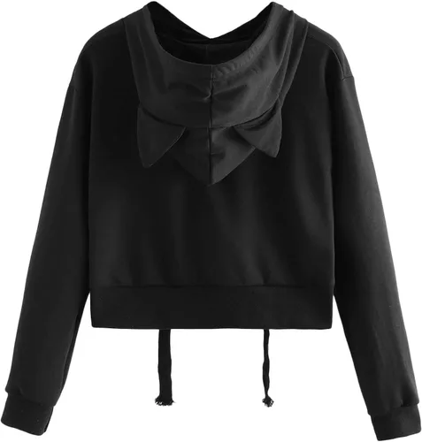 Miniatura 4 de Sudadera SweatyRocks corta con capucha, manga larga, con estampado de gato, para mujer