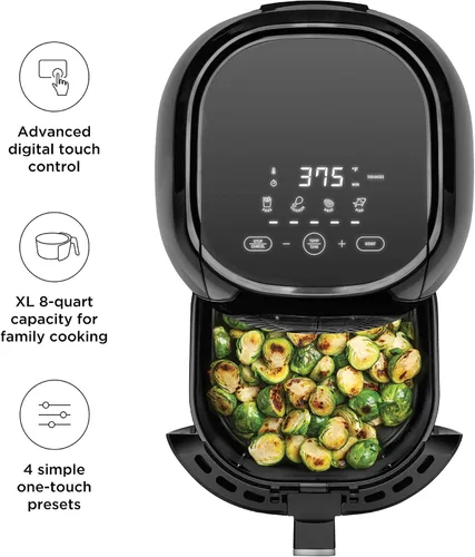 Miniatura 2 de Chefman TurboFry Touch - Freidora de aire de 8 cuartos de galón con ventana de visualización XL y pantalla digital avanzada, freír con menos aceite