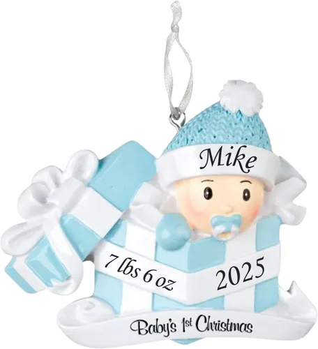 Miniatura 7 de Adorno de la primera Navidad del bebé 2025 – Bebé niña en el presente – Recuerdo personalizado de vacaciones – Adorno personalizado de mi primera