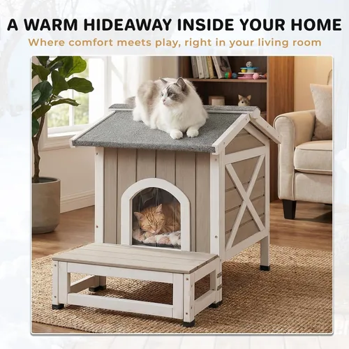 Miniatura 8 de Casa aislada para gatos al aire libre para invierno, refugio de madera resistente a la intemperie para gatos al aire libre y salvajes con puerta
