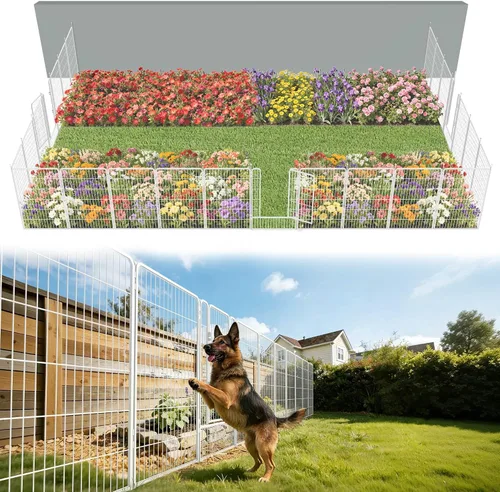 Miniatura 55 de FXW - Valla de jardín metálica y resistente para exteriores, barrera para perros y conejos, fácil instalación, negro, 24 pulgadas de alto x 29.6