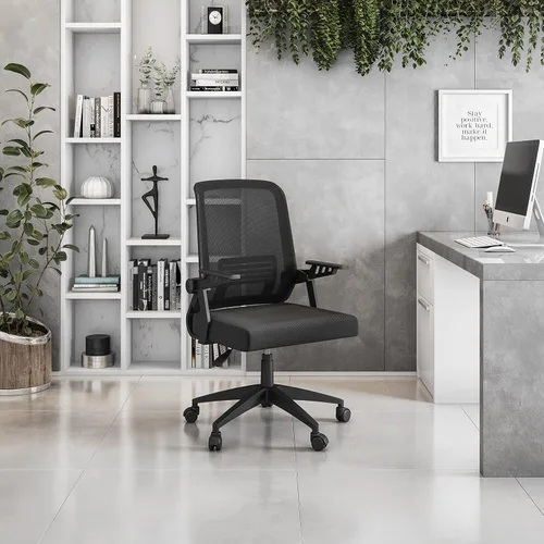 Miniatura 2 de Techni Mobili, Silla ergonómica negra de malla de oficina Mid-back office chair, lumbar support, breathable mesh back, height adjustable, flip-up