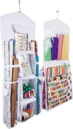 Miniatura 11 de Bolsa de regalo colgante de doble cara y organizador de papel de regalo (marrón)