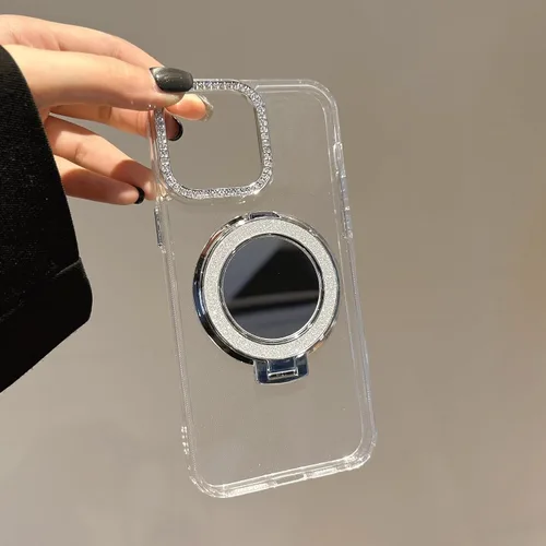 Miniatura 7 de Clear Mirror Case for Google Pixel 5A,Glitter Bling Ring Stand Rhinestone Aesthetic Transparent TPU Bumper Shockproof Protective Phone Cover for