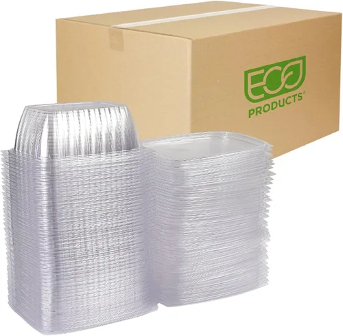 Miniatura 20 de ECO PRODUCTS Contenedores de delicatessen compostables de 8oz transparentes rectangulares con tapas, paquete de 100, para preparación de comidas