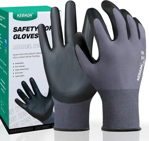 Miniatura 20 de Kebada W2 - Guantes de trabajo unisex, aptos para pantalla táctil, con agarre, elásticos, recubiertos de nitrilo, para jardinería, manejo de Gris