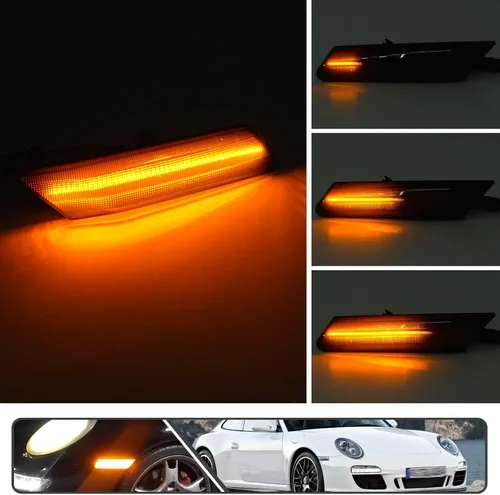 Miniatura 2 de 2 piezas de kit de luz de lámpara de marcador lateral LED dinámico secuencial parpadeante para Porsche Carrera 2005-2013 para Boxster 987 2005-2012