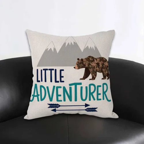 Miniatura 4 de AOYEGO Little Adventurer - Funda de almohada decorativa de viaje con diseño de oso y flecha de montaña, animales salvajes, naturaleza, bosque, 18 x