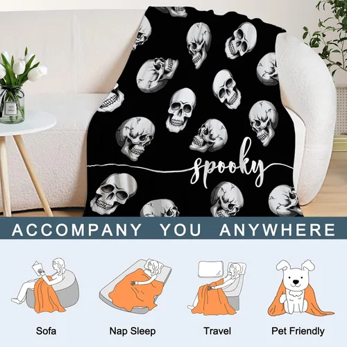 Miniatura 4 de Manta de calavera negra de Halloween, ligera, mullida, de felpa, para bebé, mascotas, niños pequeños, manta decorativa para sofá cama, 30 x 40