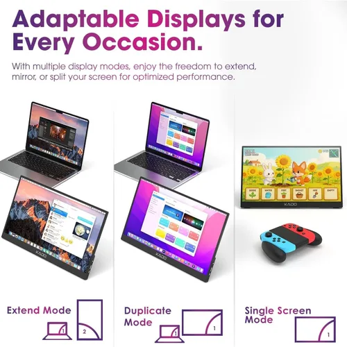 Miniatura 4 de Kado Monitor portátil FHD de 15.6 pulgadas para laptop, segunda pantalla de 1080p IPS 1920 x 1080, extensor de pantalla de computadora portátil HDMI