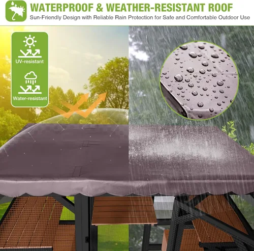 Miniatura 5 de GUTINNEEN Catio - Recinto grande de madera para gatos de 70 pulgadas, jaula para gatos con 7 plataformas, 2 cajas de descanso, cubierta impermeable