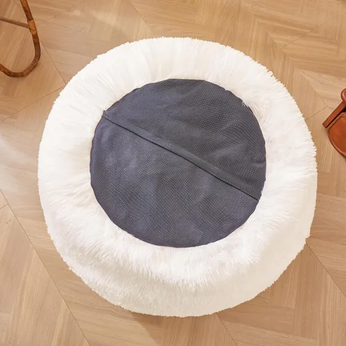 Miniatura 9 de Fundas para puf de pelo sintético mullido color beige, funda para silla puff de felpa suave color beige para niños y niñas, almacenamiento de puf