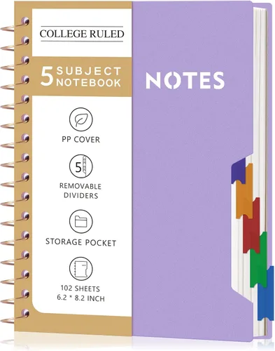 Miniatura 19 de CAGIE Cuadernos de espiral para trabajo escolar con pestañas divisorias extraíbles, cuaderno de 5 materias de 8.5 x 11 pulgadas, a rayas