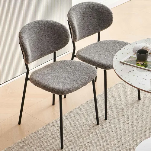 Miniatura 6 de NORDICANA Grey Boucle - Juego de 4 sillas de comedor modernas con respaldo curvado para 4, sillas laterales tapizadas para comedor con patas