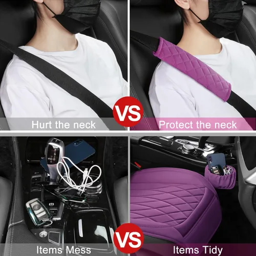 Miniatura 5 de BEITK Paquete de 2 fundas de cuero para asiento delantero de automóvil, protectores universales para asiento de automóvil sin laterales con bolsillo