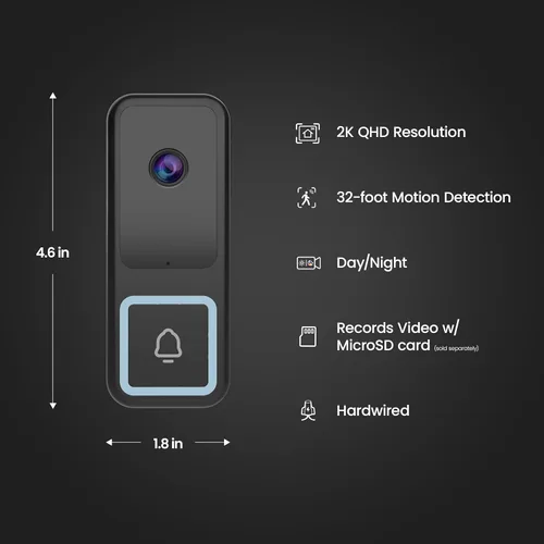 Miniatura 2 de Feit Electric Cámara de timbre inteligente, video HD 2K con cable, visión nocturna, detección de movimiento, audio bidireccional, compatible