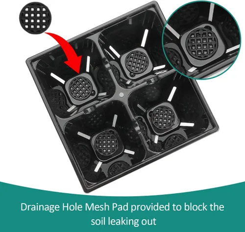 Miniatura 7 de RooTrimmer Paquete de 40 bandejas reutilizables de 4 celdas para plantas de semillero, bandejas profundas de células grandes con agujeros de drenaje