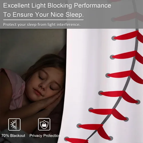 Miniatura 5 de Cortinas opacas de 42 x 63 pulgadas (2 paneles) con ojales para oscurecer la parte superior para dormitorio y sala de estar, deportes, béisbol