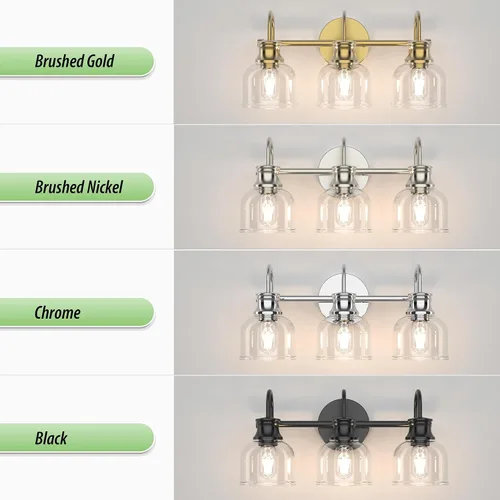 Miniatura 4 de Lámpara de tocador de baño de 3 luces, níquel cepillado, tradicional, clásica, con vidrio transparente, accesorios de iluminación de baño sobre