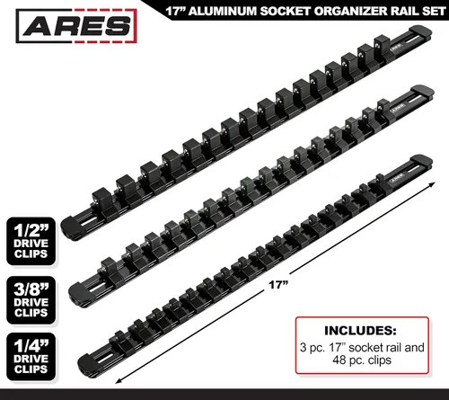 Miniatura 2 de ARES 60123 - Juego de rieles de aluminio negro de 17 pulgadas con tapas de bloqueo de extremo, incluye rieles de transmisión de 1/4 pulgadas, 3/8