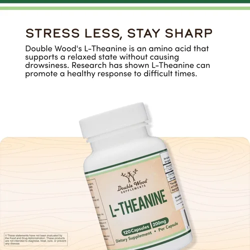 Miniatura 5 de L-Teanina 200mg de Doble Fuerza - Apoya la Respuesta de Sueño Saludable y Relajación - 120 Cápsulas (Probado por Terceros, Sin Gluten, Vegano)