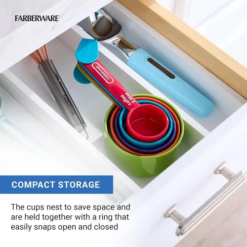 Miniatura 5 de FARBERWARE Juego de tazas medidoras de 5 piezas con cuchara de café, tazas medidoras de plástico duradero con marcas de fácil lectura, sin BPA, apto