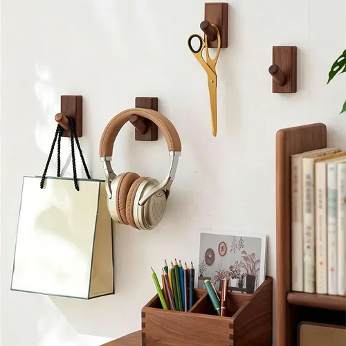 Miniatura 4 de HomeDo Paquete de 4 ganchos adhesivos de pared para sombreros, ganchos de madera para colgar en la pared, ganchos decorativos individuales