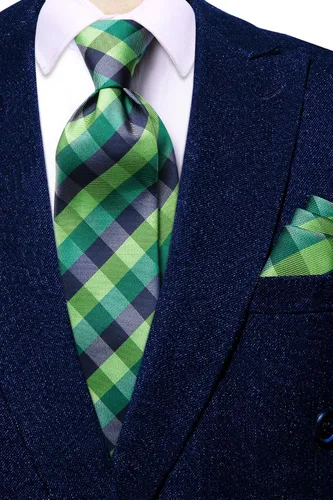 Miniatura 224 de Hi-Tie Corbata clásica de cachemira para hombre con pañuelo y gemelos a cuadros