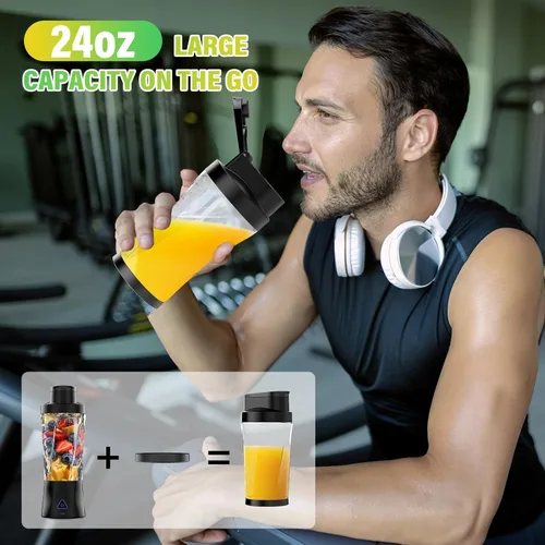 Miniatura 5 de Portable Blender, 360W Personal Blender for Shakes and Smoothies for Kitchen, 24 Oz BPA Free Traveling Juicer Cup and Lid with 6 Blades, Self