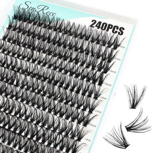 Miniatura 18 de Extensiones de racimos de pestañas, 240 unidades, extensiones de pestañas largas individuales 40D, aspecto natural, pestañas de imitación de visón