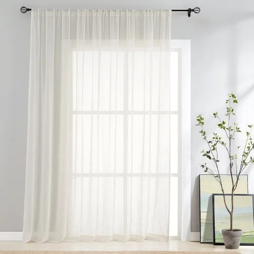 Miniatura 11 de FMFUNCTEX Cortinas Transparentes de Lino para Dormitorio, Cortinas Beige de 84 Pulgadas de Largo para Sala de Estar, Cortinas de Ventana de Mezcla